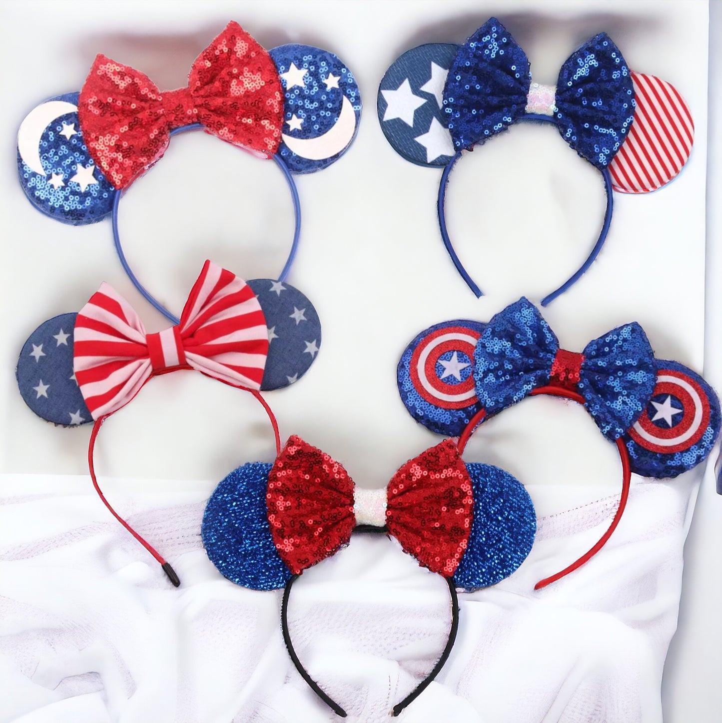 Patriotic Mouse Ears - Red White & Blue, Stars and Stripes - 6 Styles