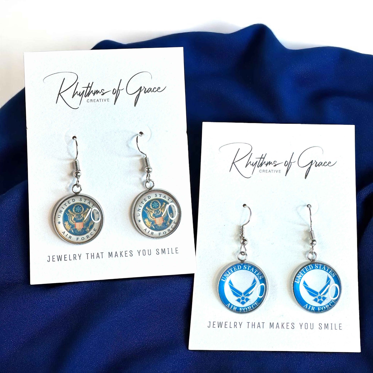 Military Mom Marvels: Air Force Cabochon Dangle Earrings!