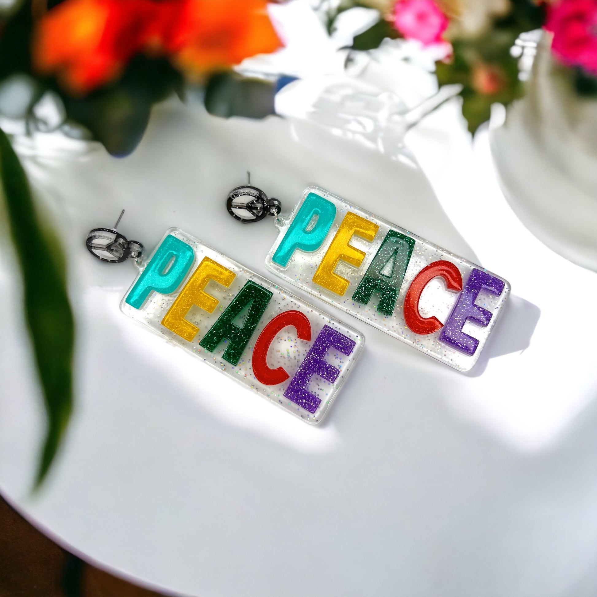 Vibrant Peace Dangle Earrings: Colorful Unity for Your Style! - Rhythms of Grace Creative