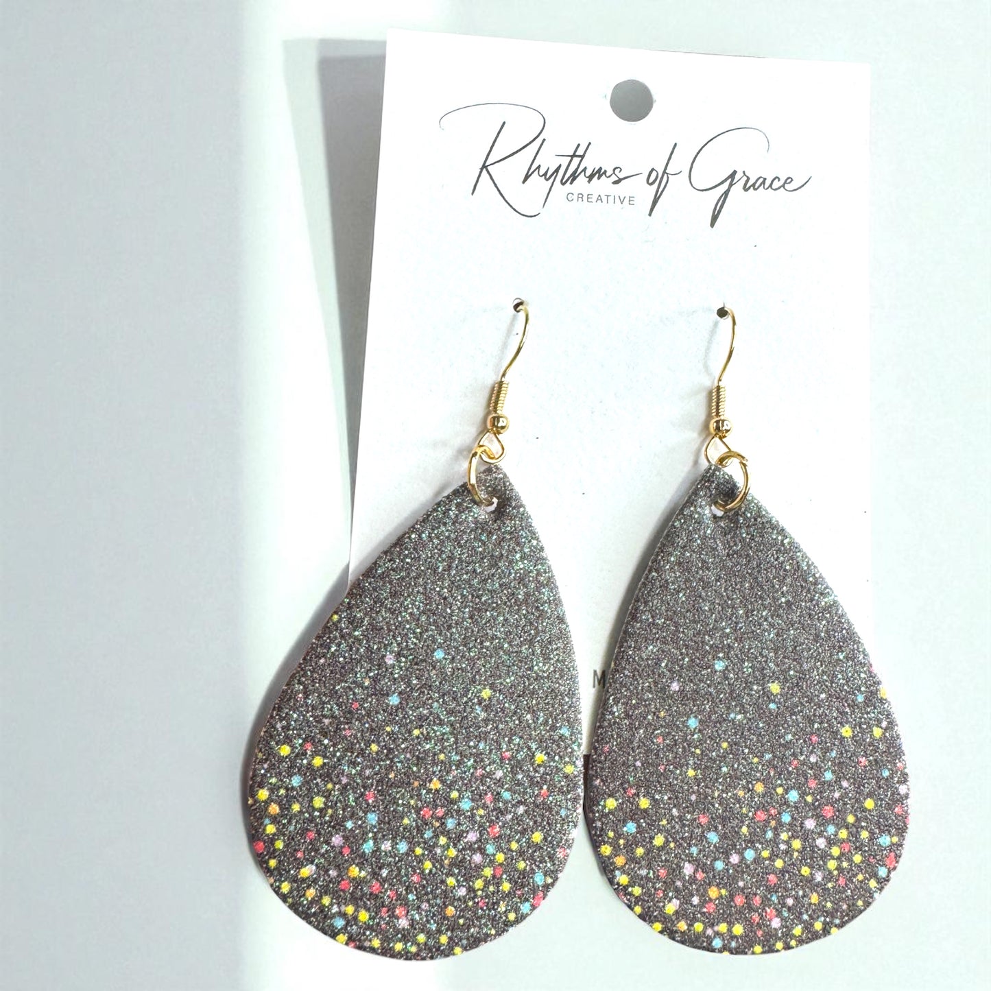 Confetti Nights - Black Sparkle Teardrop Earrings 🖤
