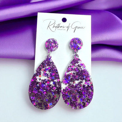 Dazzle and Shine with Sparkly Purple Star Drop Earrings! 🌟💜