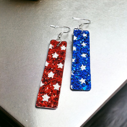 Patriotic Glitter Dangle Earrings - Sparkly and Simple