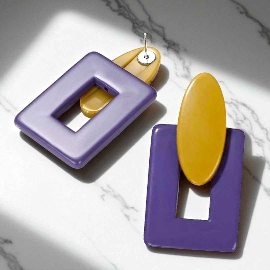 Geaux Bold: Oversized Purple & Gold Drop Earrings 💛💜