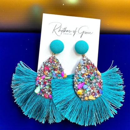 Vibrant Teal Tassel Earrings – Festival Ready