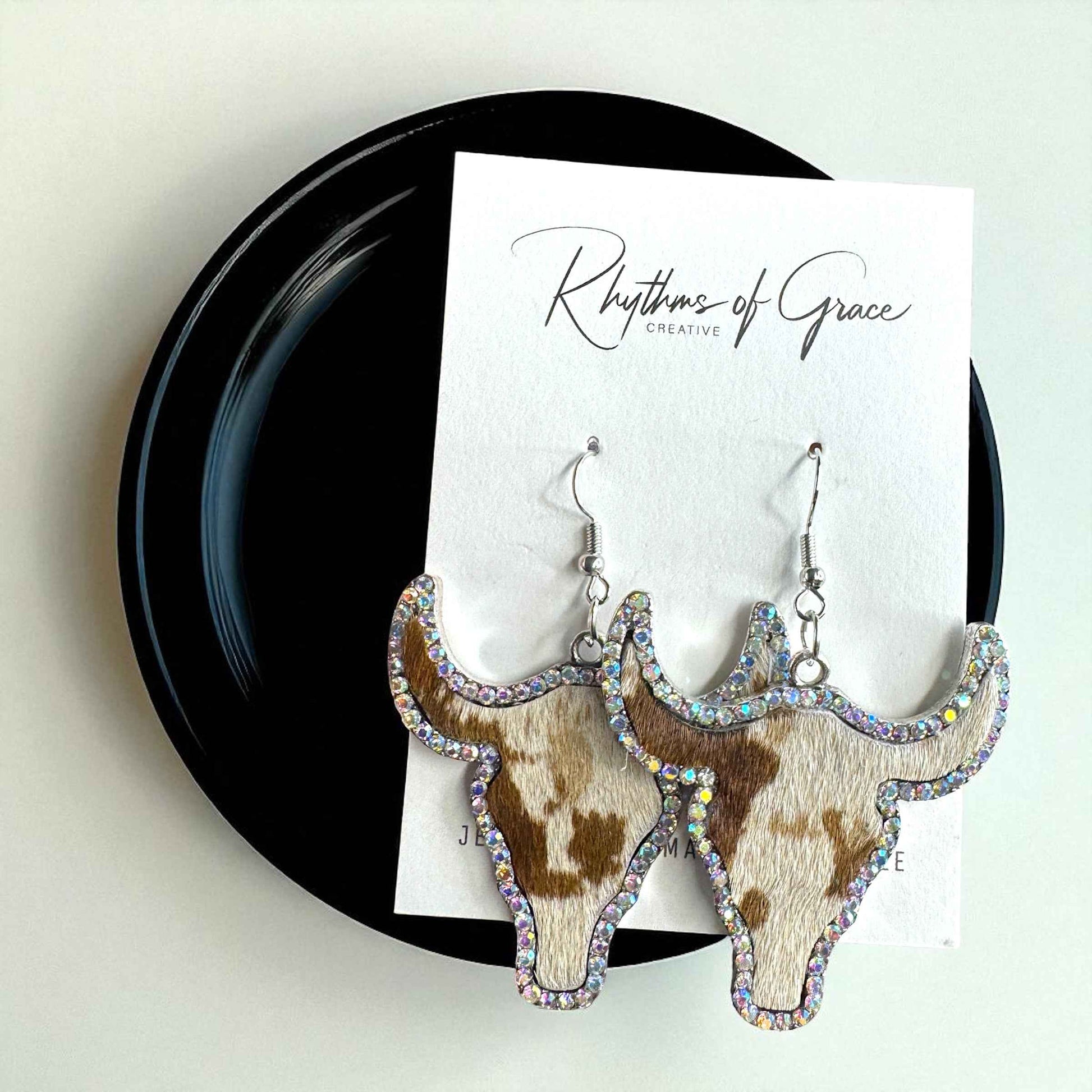 Giddy Up Glam: Rhinestone Longhorn Dangle Earrings