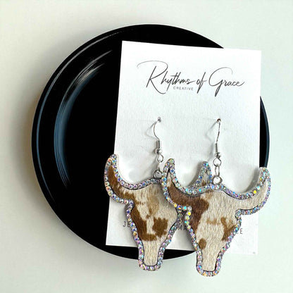 Giddy Up Glam: Rhinestone Longhorn Dangle Earrings