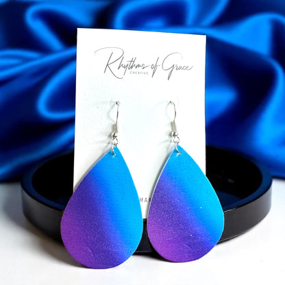 Heartfelt Glam: Blue & Purple Teardrop Dangle Earrings – Personalize Your Style