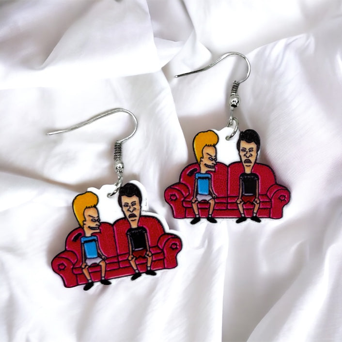 Retro Beavis & Butthead Earrings - Colorful 90's Cartoon Show Jewelry