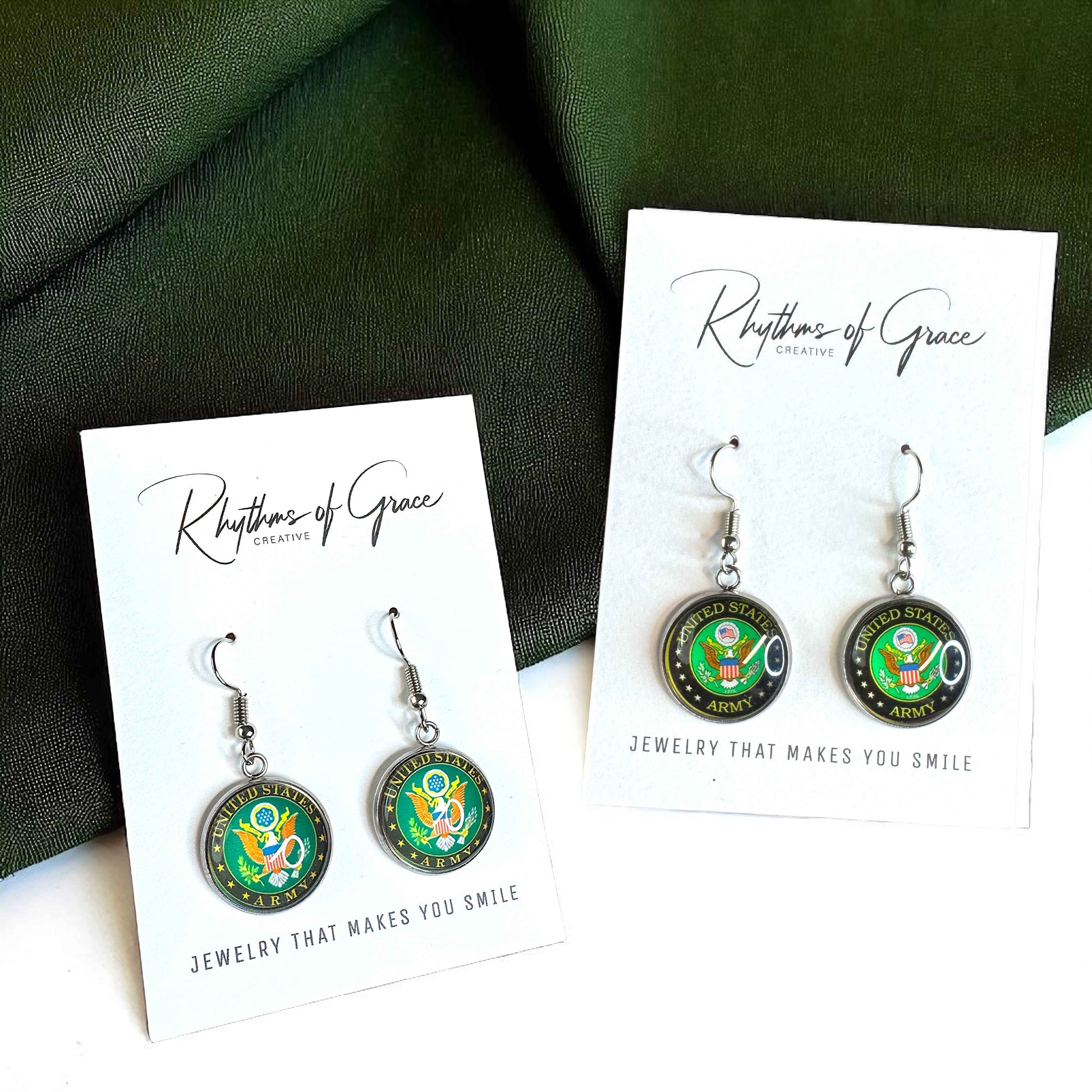 Military Mom Marvels: Army Cabochon Dangle Earrings!