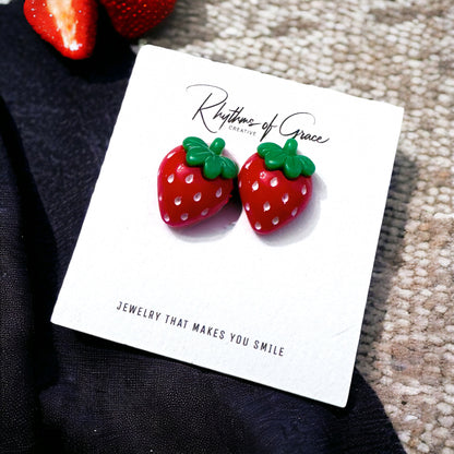 Strawberry Earrings - Strawberry Jewelry, Dangle Earrings, Fruit Earrings, Plant Lady, Handmade Earrings, Strawberry Festival, Strawberries