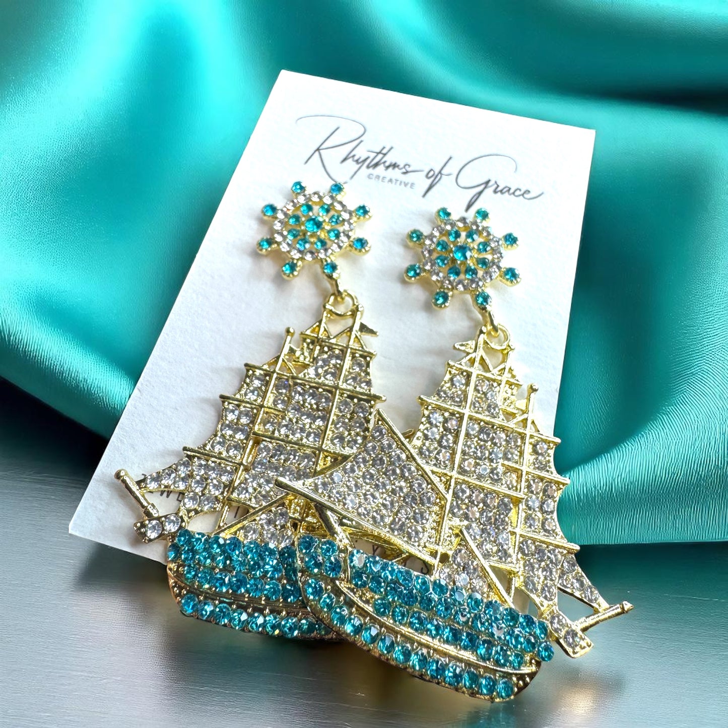 Sail Away in Style: Rhinestone Sailboat Dangle Earrings