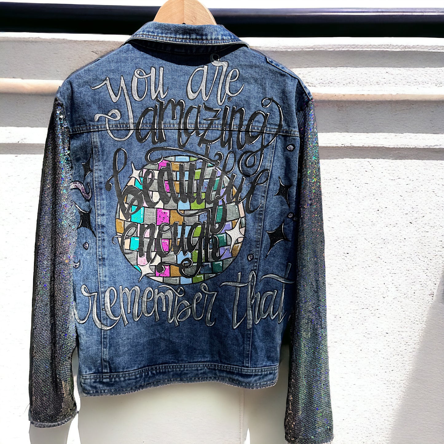Eras Tour Ready: Dazzling Upcycled Se7en Jacket with Chic Design! Oversized Medium