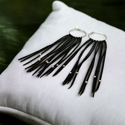Black Fringe Earrings - Boho Chic, Western Style, Black Leather, Fringe Accessories, Boho Earrings - Rhythms of Grace Creative