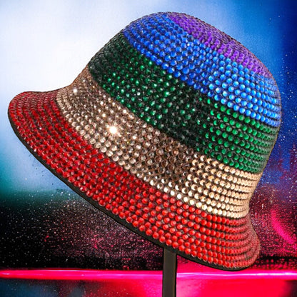 Sparkle in Style: Limited Edition Rhinestone Rainbow Bucket Hat!