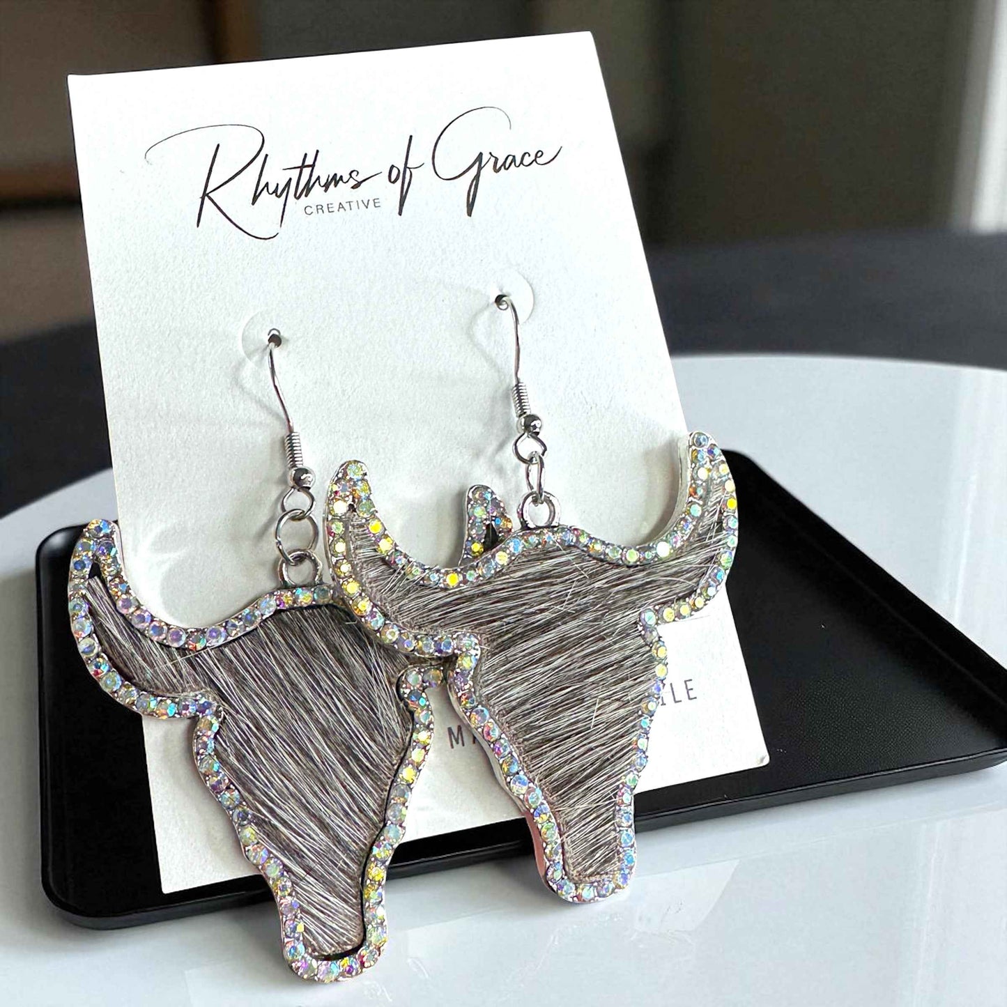 Giddy Up Glam: Rhinestone Longhorn Dangle Earrings