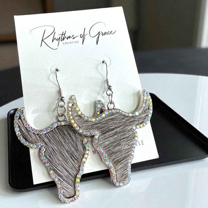 Giddy Up Glam: Rhinestone Longhorn Dangle Earrings