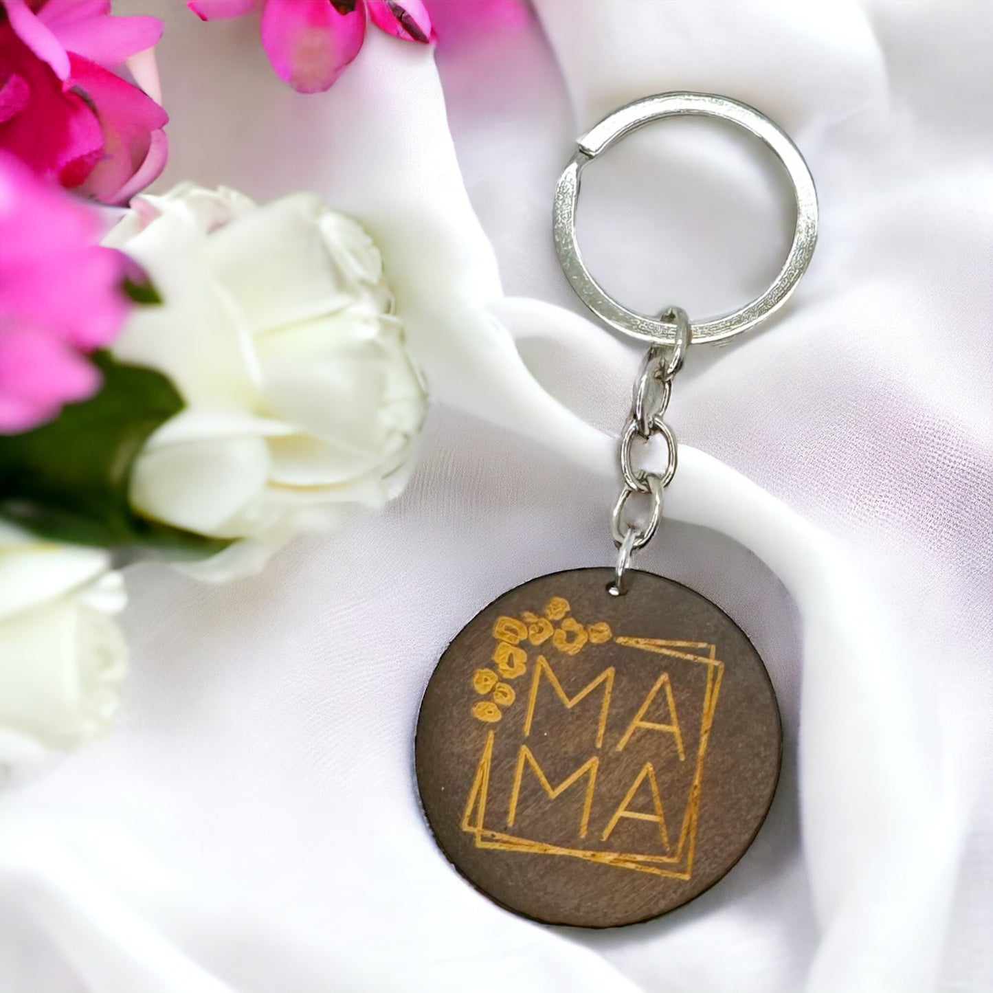 Rustic Wooden Mom Key Chain