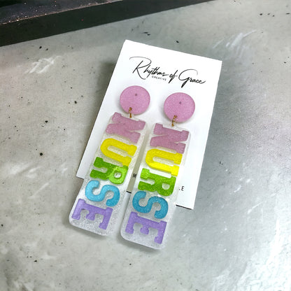 Tiny Patients, Big Heart – Pediatric Nurse Earrings in Glittery Pastels