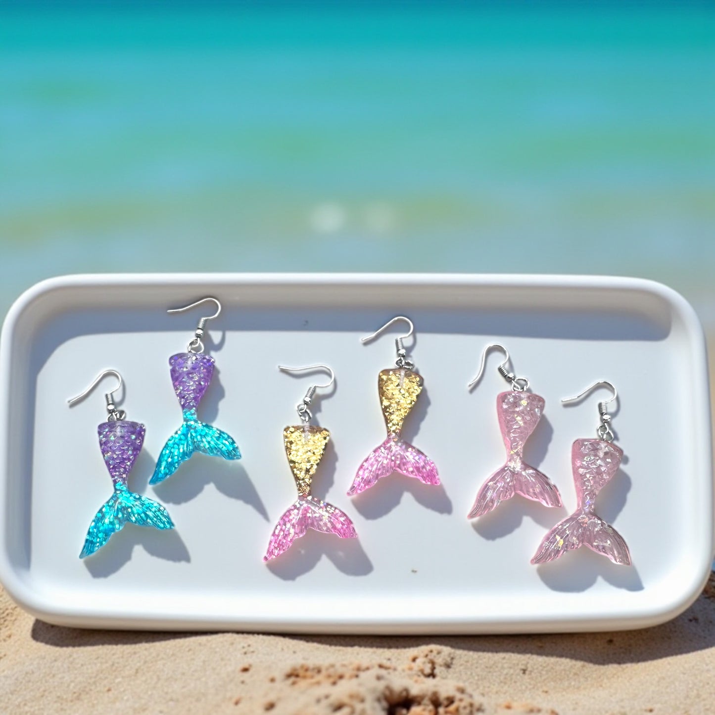 Mermaid Tail Magic – Glittery Earrings in 3 Splashy Colors! ✨