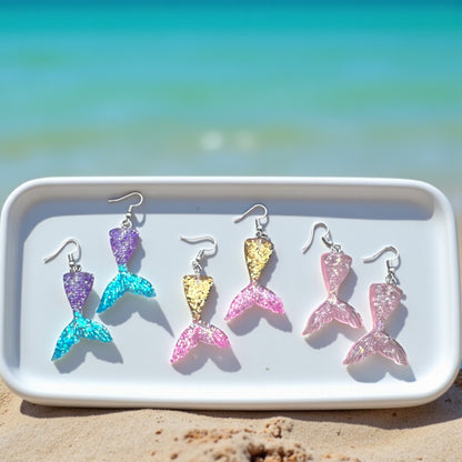 Mermaid Tail Magic – Glittery Earrings in 3 Splashy Colors! ✨