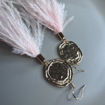 Boho Glam Vibes: Pink Feather & Gold Charm Dangle Earrings – Lightweight, Bold & Beautiful!