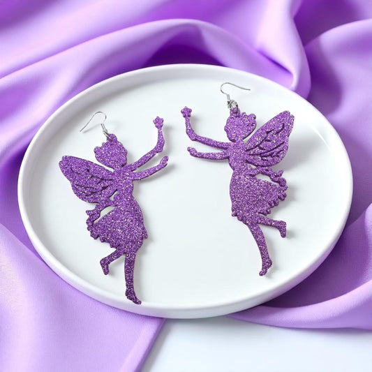 Sparkle into Magic: Glitter Purple Fairy Dangle Earrings ✨