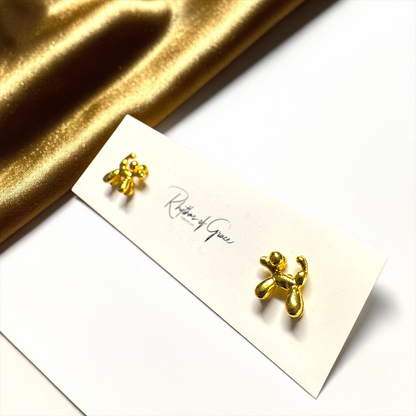 Gold Balloon Dog Stud Earrings | Tiny Dainty Mardi Gras Jewelry | Minimalist Gold Animal Earrings | Lightweight Studs for Kids & Adults