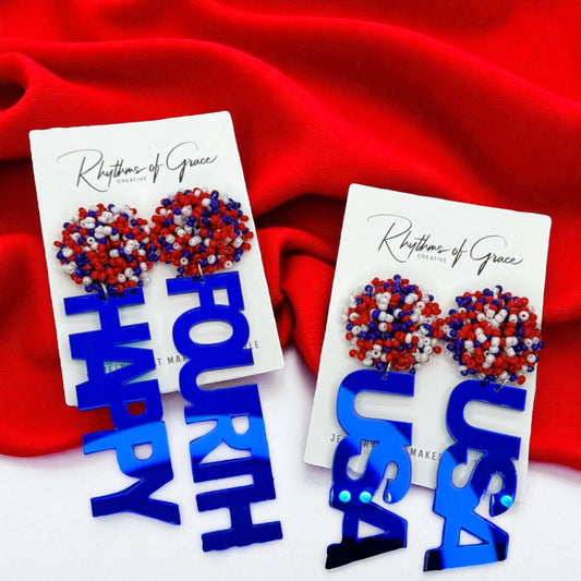 Patriotic Red White and Blue Dangle Earrings - Perfect for Fourth of July!