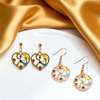 Enchanting Alice in Wonderland Mismatched Dangle Earrings | Whimsical Style & Unique Charm