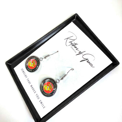 Military Mom Marvels: Marines Cabochon Dangle Earrings!