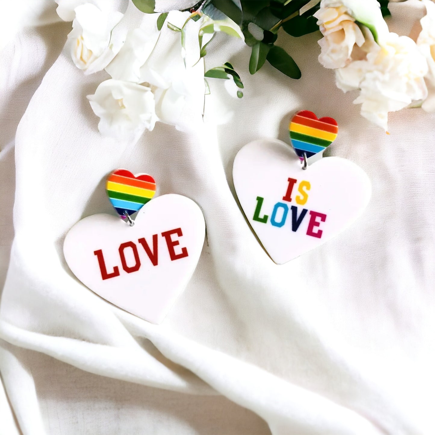 Heartfelt Sparkle: Love is Love Earrings – Rainbow Bling for Your Pride and Vibe!