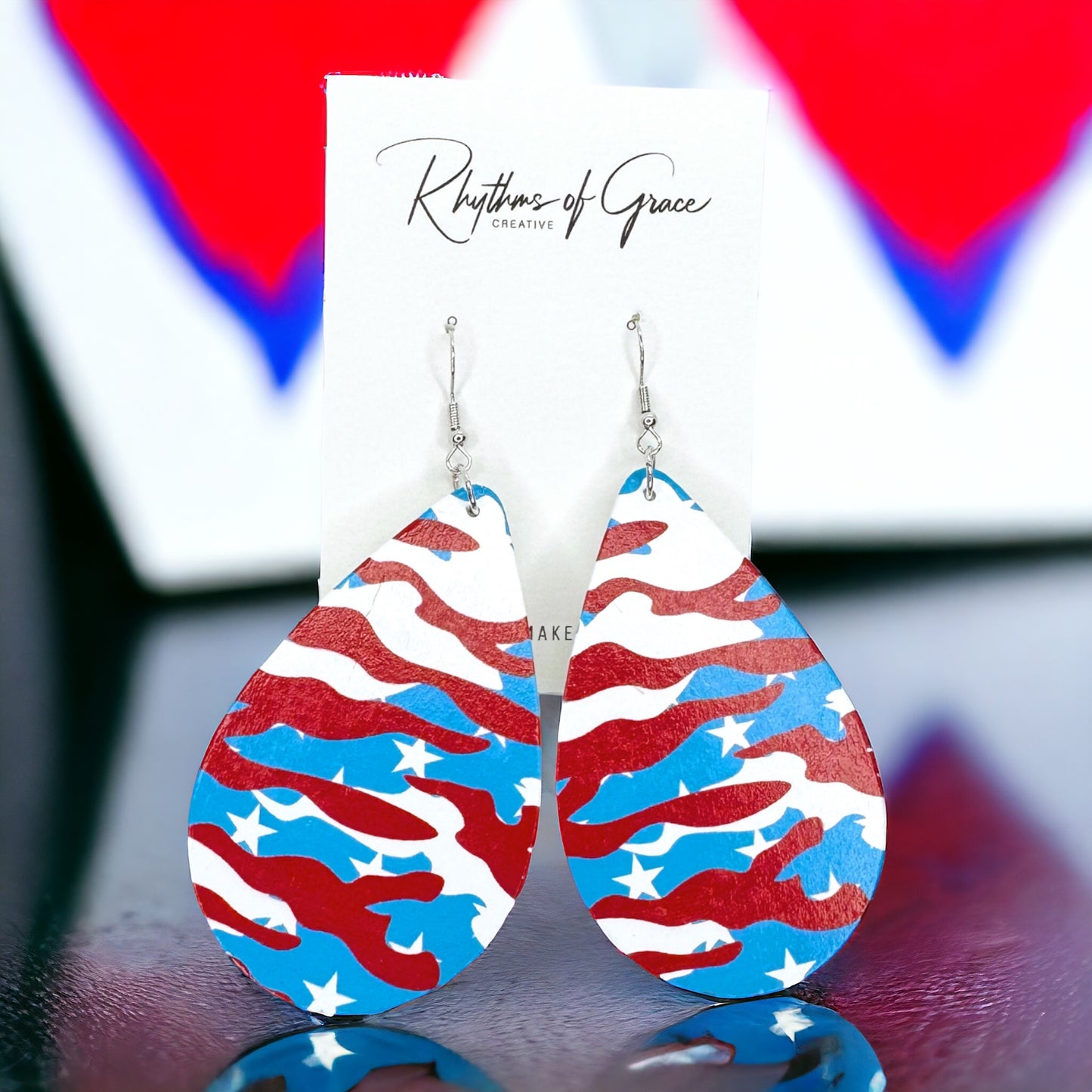 Show Your Patriotic Pride with Our Oversized Patriotic Camo Dangle Earrings!