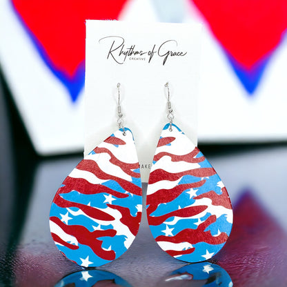 Show Your Patriotic Pride with Our Oversized Patriotic Camo Dangle Earrings!