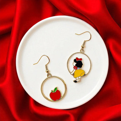 Fairytale Charm: Snow White & Poison Apple Mismatched Earrings 🍎✨
