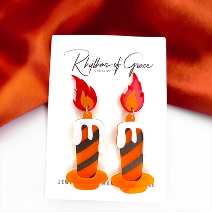 Halloween Candle Earrings - Handmade Acrylic Earrings with Stainless Steel Posts
