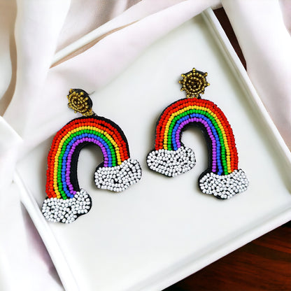 Rainbow Vibes Only – Hand-Beaded Rainbow Earrings for Joyful Style! 🌈