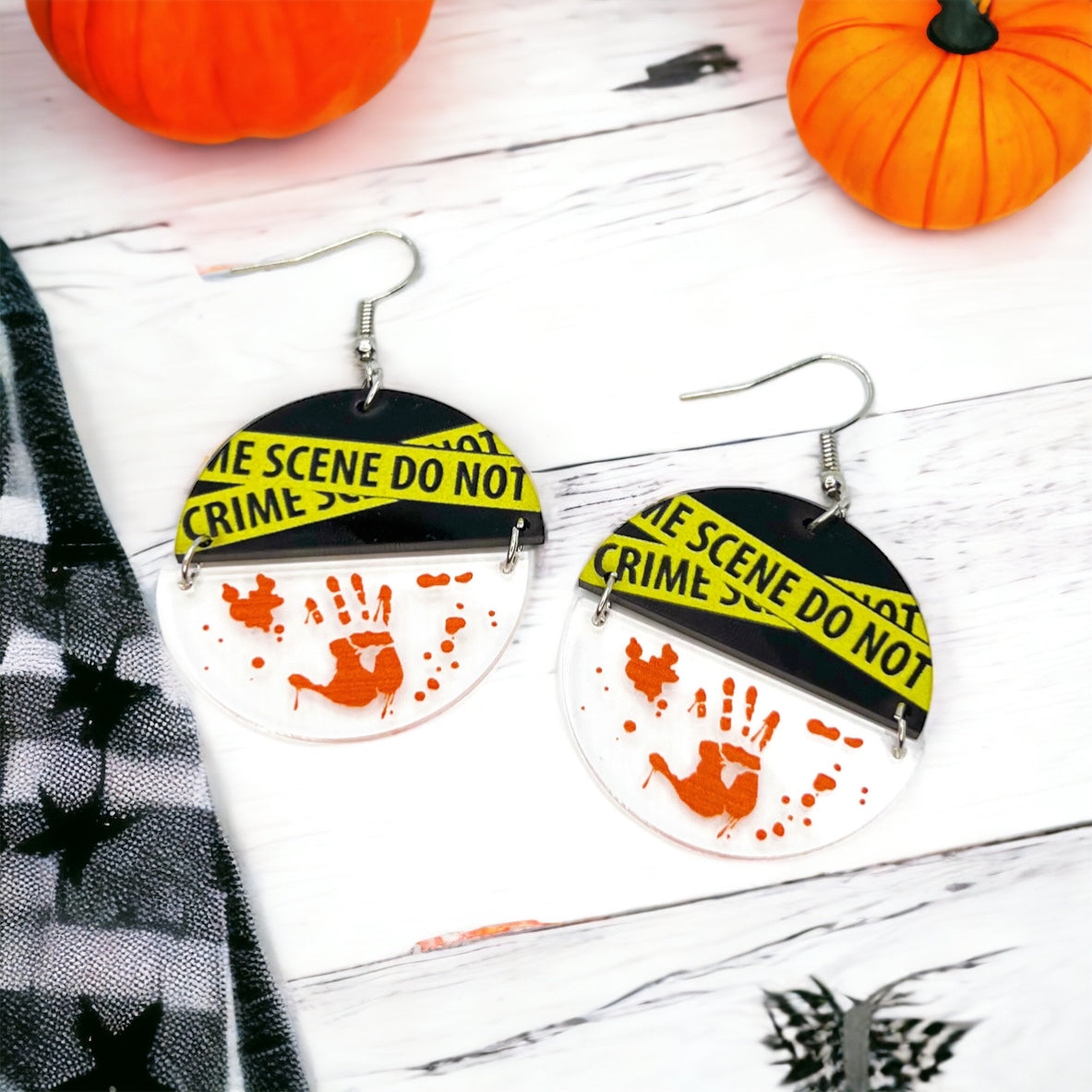 Crime Scene Earrings - True Crime, Halloween Accessories , Halloween Earrings, Halloween Costume, Police Tape - Rhythms of Grace Creative