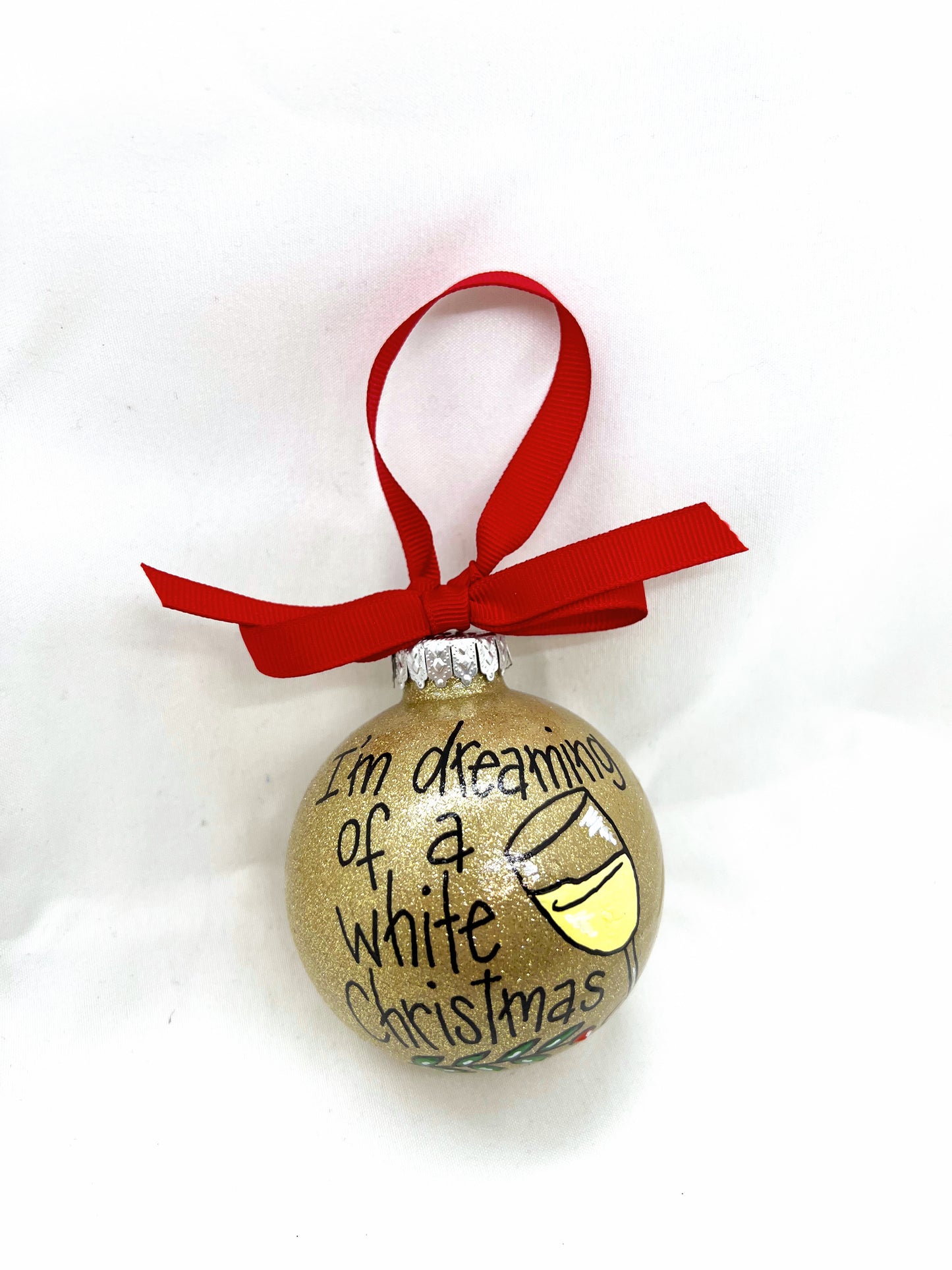 I'm Dreaming of a White Christmas Ornament - White Wine, Christmas Ornament, Holiday Ornament, Wine Glass, Ornament Exchange, Wine Lover - Rhythms of Grace Creative