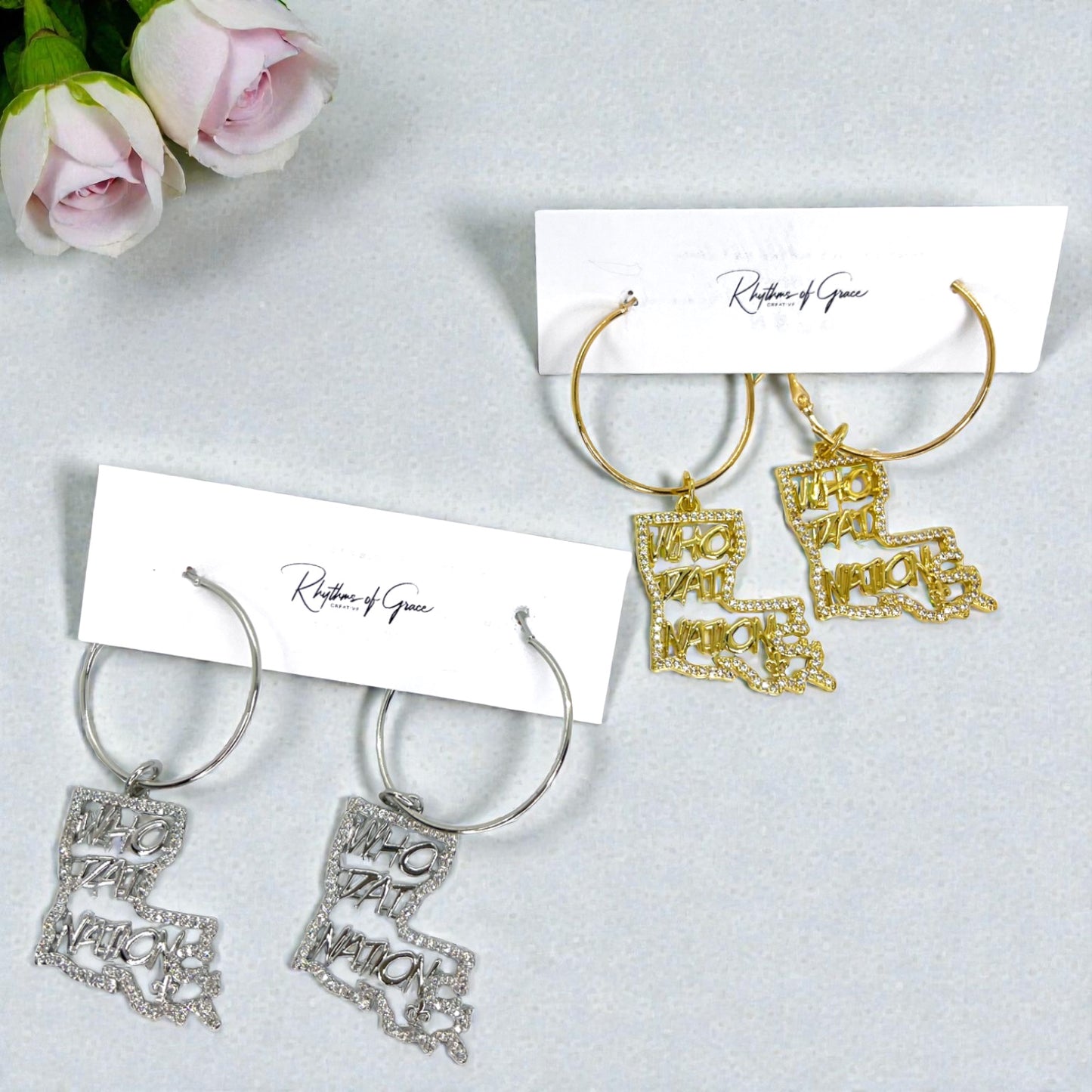 Louisiana Saints Rhinestone Hoop Earrings – Sparkly NOLA Fan Jewelry | Heart of Louisiana