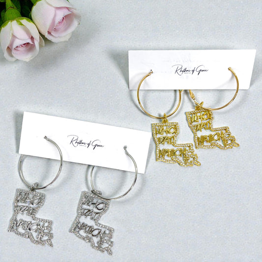 Louisiana Saints Rhinestone Hoop Earrings – Sparkly NOLA Fan Jewelry | Heart of Louisiana