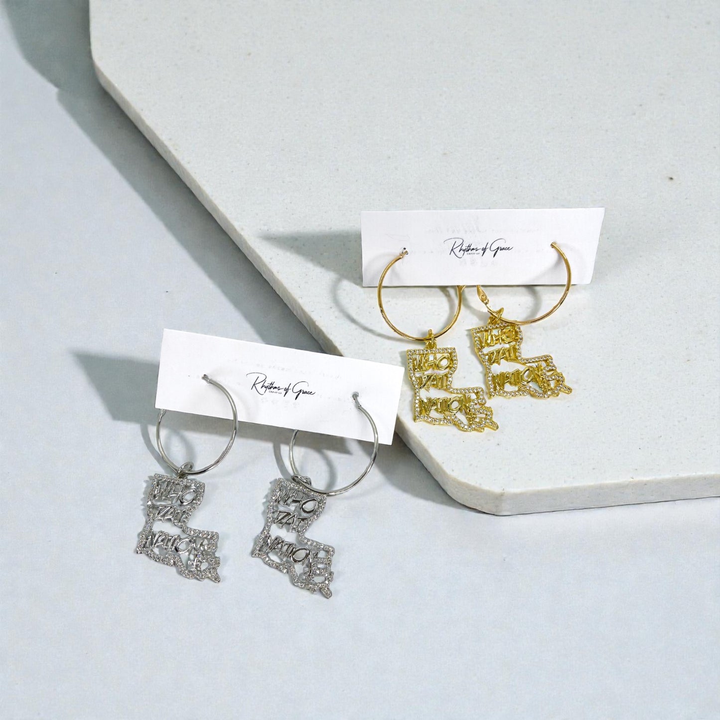 Louisiana Saints Rhinestone Hoop Earrings – Sparkly NOLA Fan Jewelry | Heart of Louisiana