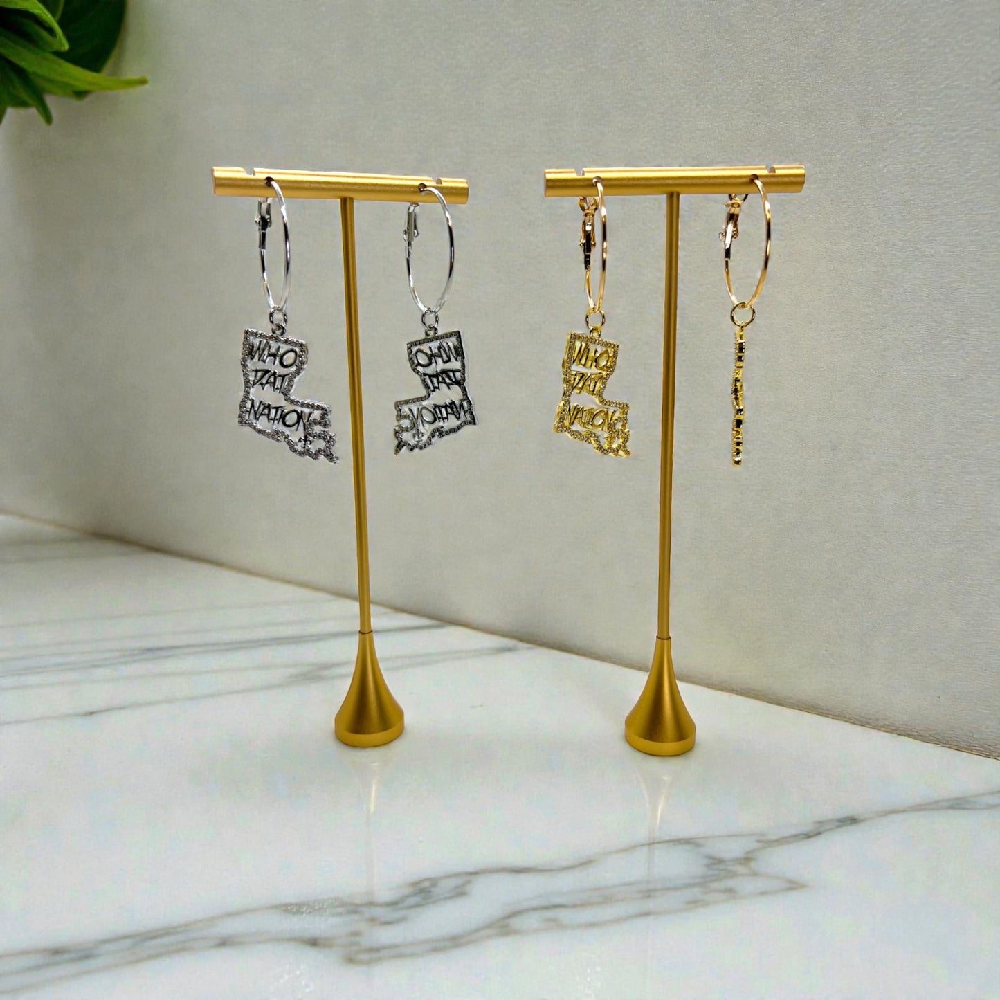 Louisiana Saints Rhinestone Hoop Earrings – Sparkly NOLA Fan Jewelry | Heart of Louisiana