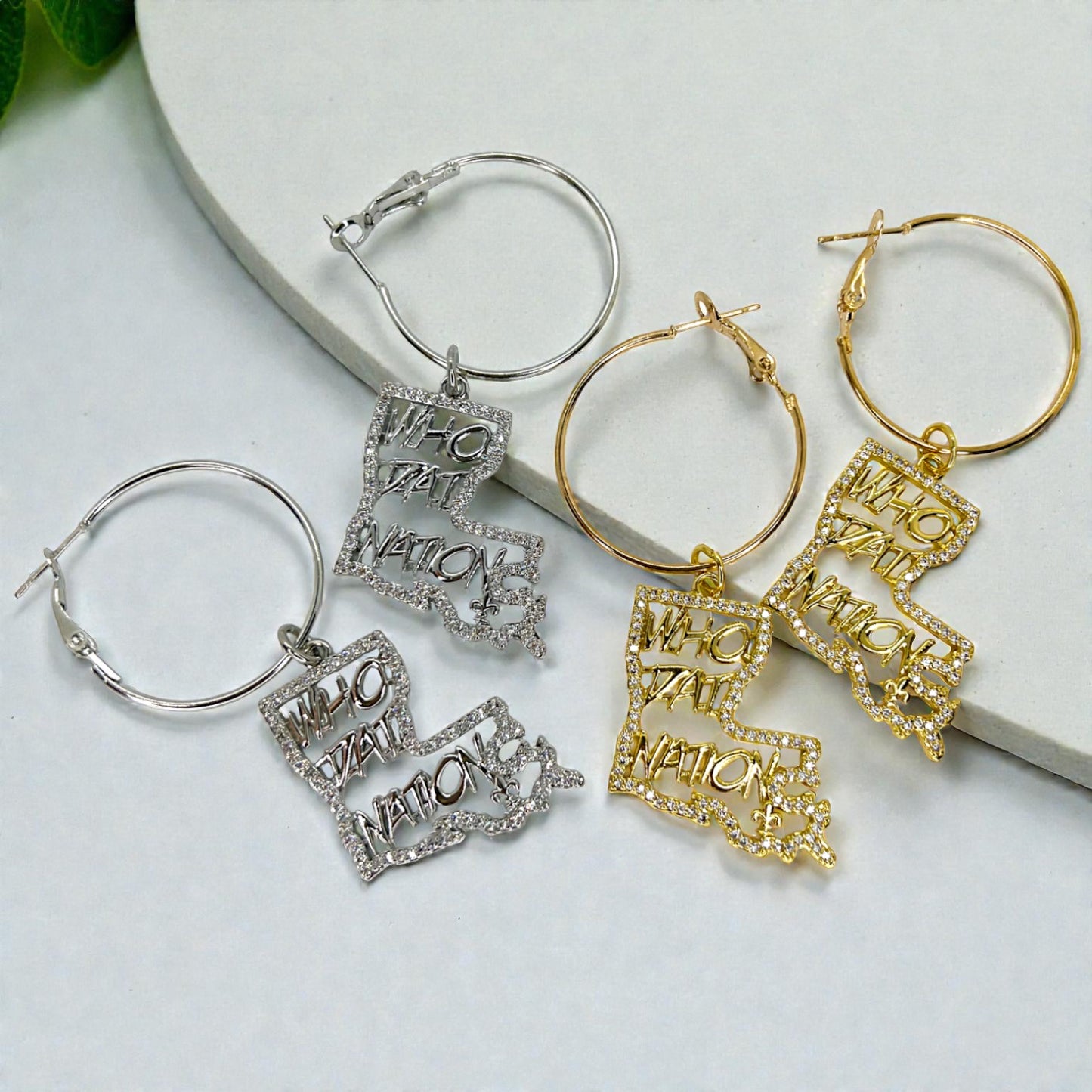 Louisiana Saints Rhinestone Hoop Earrings – Sparkly NOLA Fan Jewelry | Heart of Louisiana