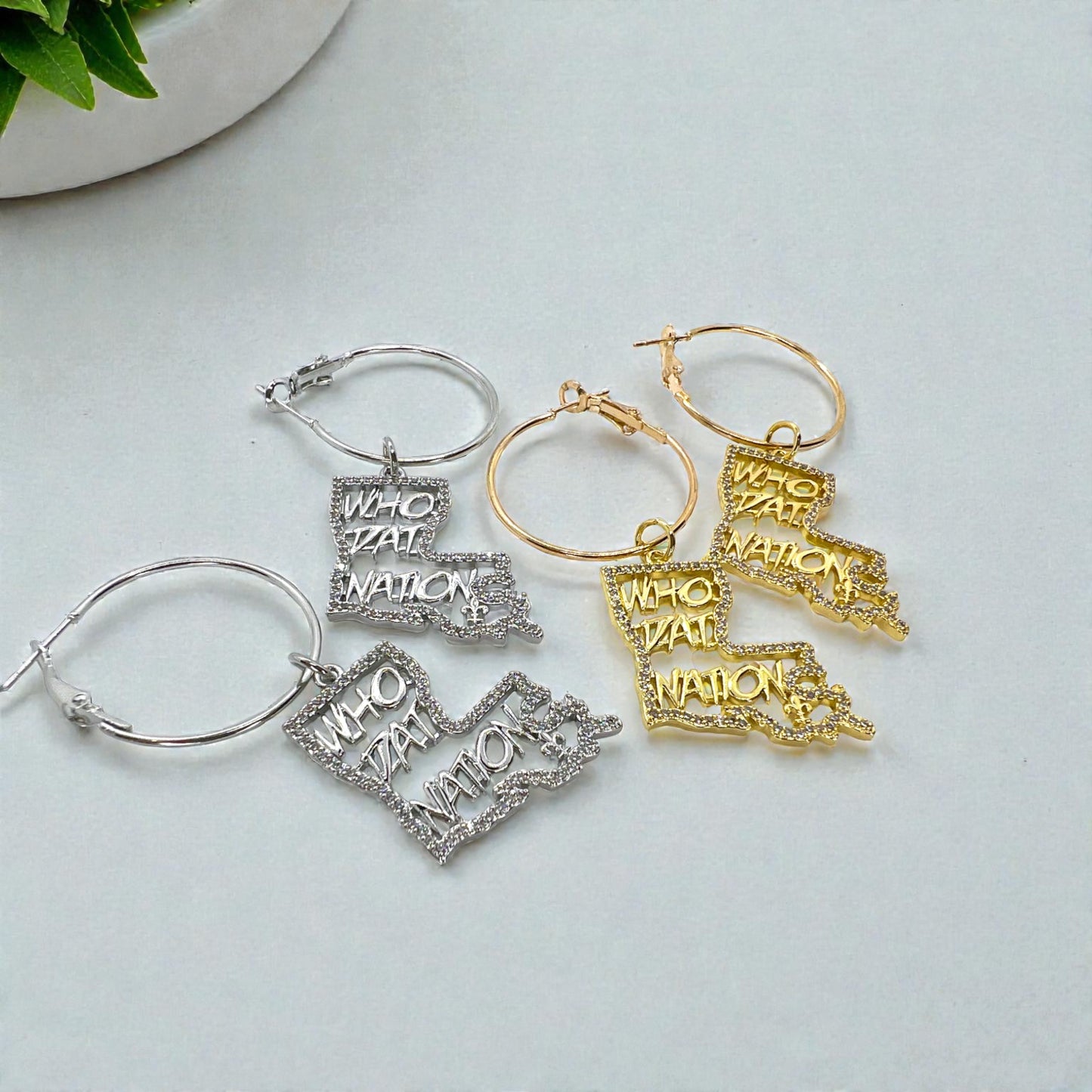 Louisiana Saints Rhinestone Hoop Earrings – Sparkly NOLA Fan Jewelry | Heart of Louisiana