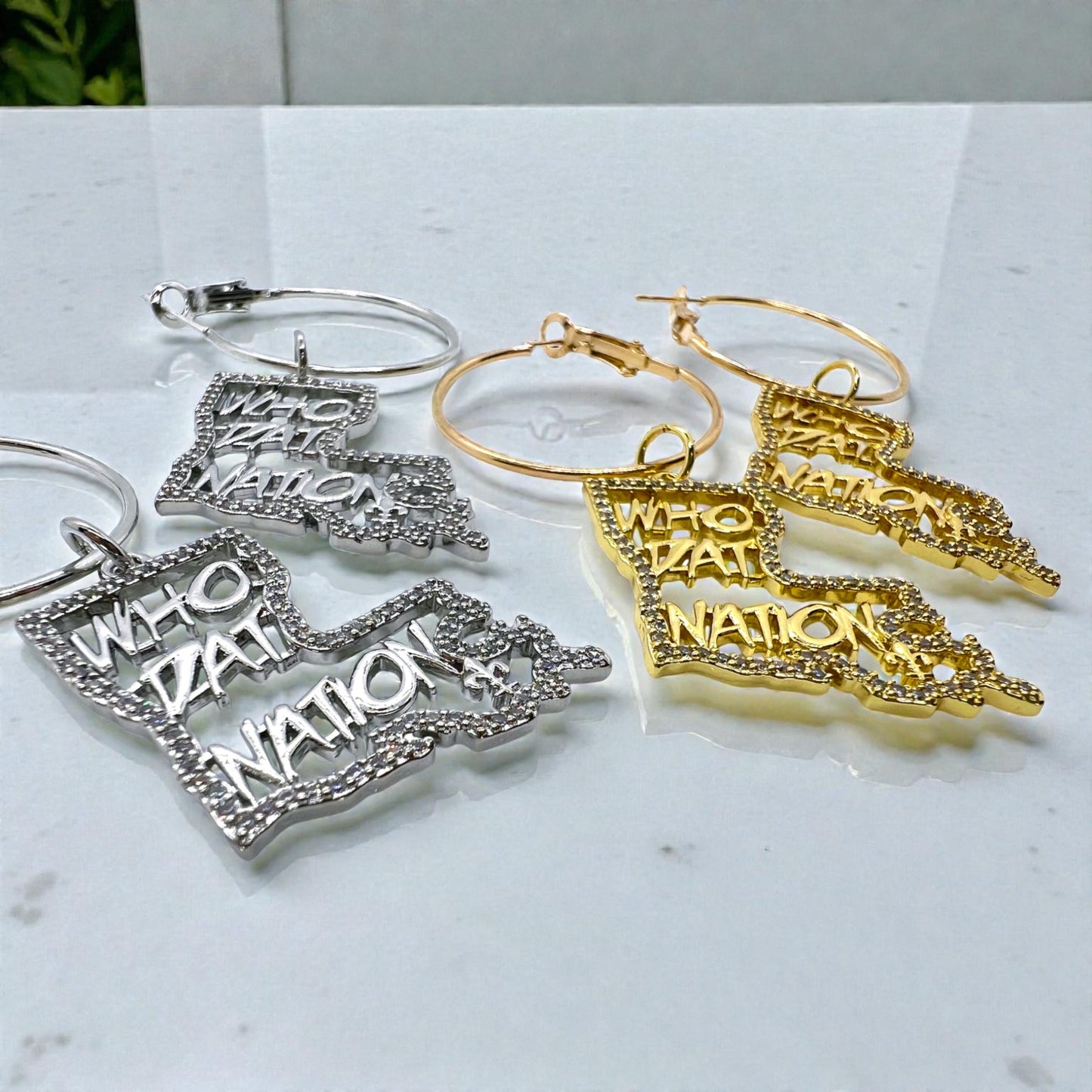 Louisiana Saints Rhinestone Hoop Earrings – Sparkly NOLA Fan Jewelry | Heart of Louisiana