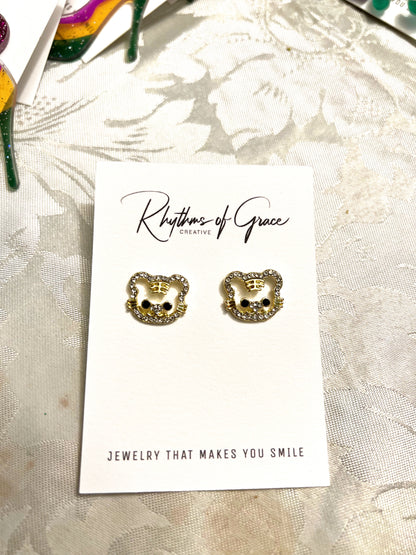 Rhinestone Tiger Earrings - Handmade Earrings, Tiger Studs, Tiger Jewelry, Stud Earrings, Tiny Tigers, Tiger Accessories, Tiger Mom - Rhythms of Grace Creative