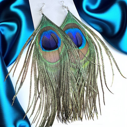 Boho Peacock Feather Dangle Earrings – Lightweight, Bold & Beautiful! 🦚