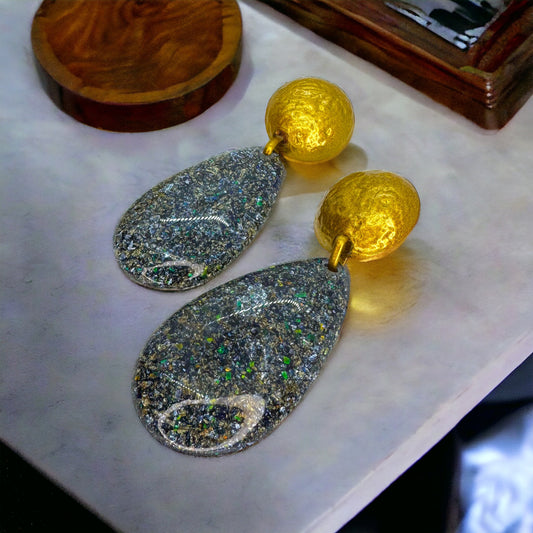 Boldly Beautiful: Dazzling Blue & Gold Oversized Earrings!🌟💙