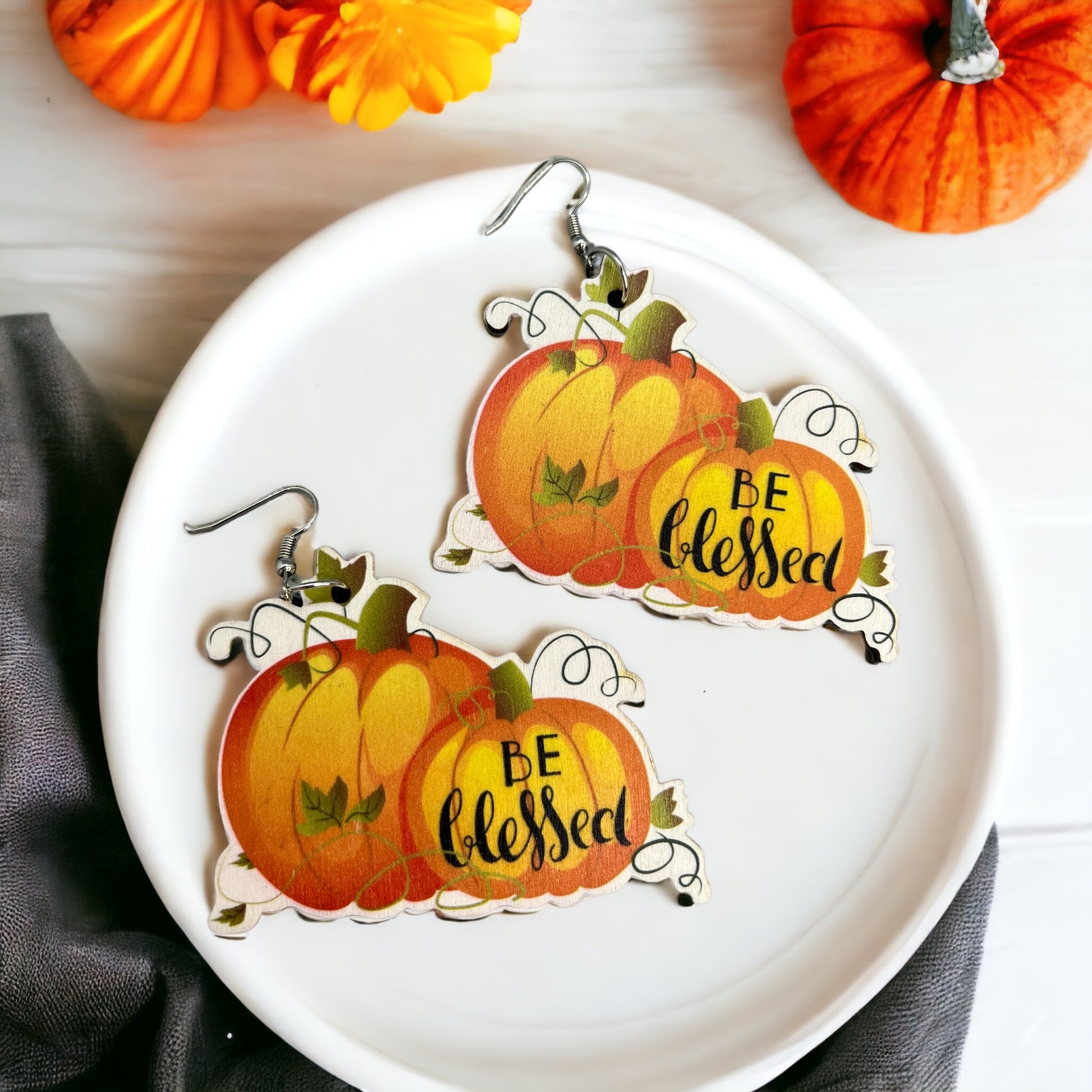 Be Blessed Earrings - Thanksgiving Earrings, Thanksgiving Accessories, Turkey Trot, Autumn Earrings - Rhythms of Grace Creative
