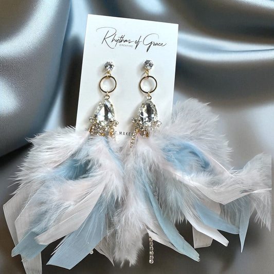 Dreamy Pink & Blue Feather Earrings – Rhinestone Dangles for Boho Queens